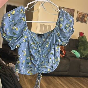 Blue crop top with flowers